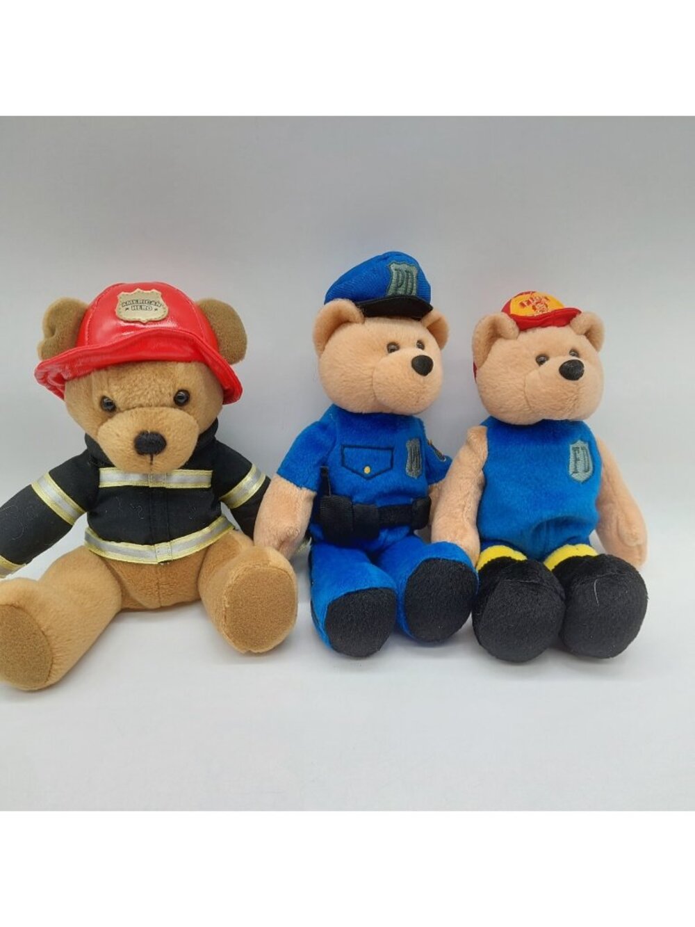 Hero Plush Bears 1 Policeman & 2 Fireman Plush Stuffed Lot Of 3